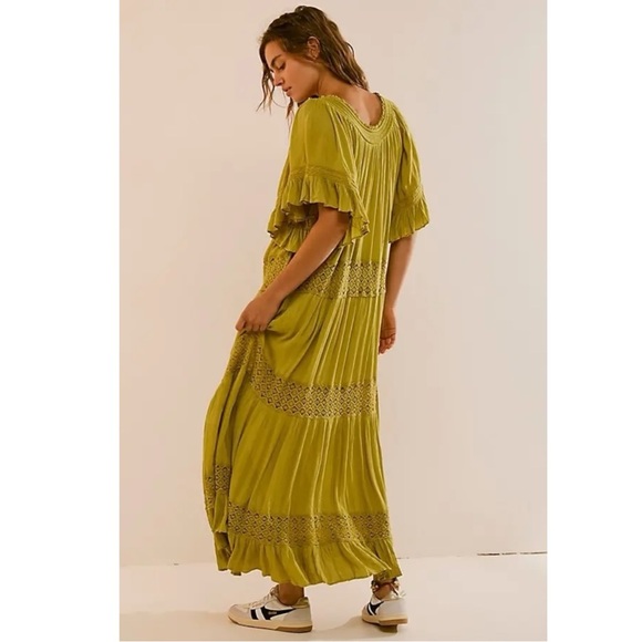 Free People Bohemian Witchy Dream On Maxi Dress Green XS NEW Crochet Gauze Fall - Picture 14 of 14